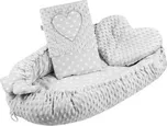 Luxusní hnízdečko s polštářkem a peřinkou New Baby Srdíčko šedé