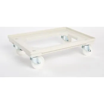 Paletový vozík Plastový vozík pod přepravky, 2 otočná 100 mm polyamidová kolečka, béžový + doprava zdarma