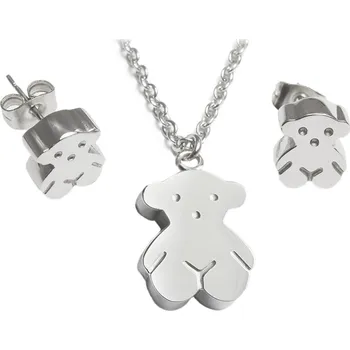Souprava šperků Dámský set náušnice a řetízek s přívěskem medvídka z chirurgické oceli S926105