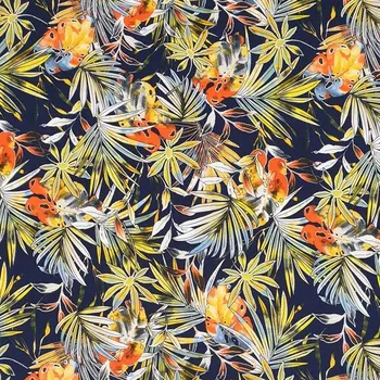 Úplet modrý, barevné listy, š.150