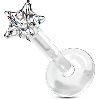 Piercing Piercingate Labreta - hvězdička PLA00266 - Barva/Motiv: Čirá, Délka tyčky: 8 mm, Kuličky: 3 mm, Průměr tyčky: 1,2 mm