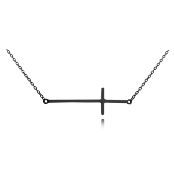 Souprava šperků Černý stříbrný náhrdelník MINET KŘÍŽ ležatý JMAS0062BN45