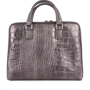 Kabelka Šedá kožená taška na notebook 14.1"