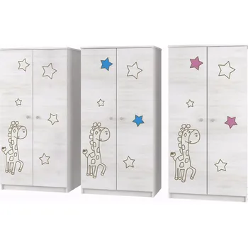 Dětská skříň Šatní skříň Žirafka BÍLÁ - Růžová