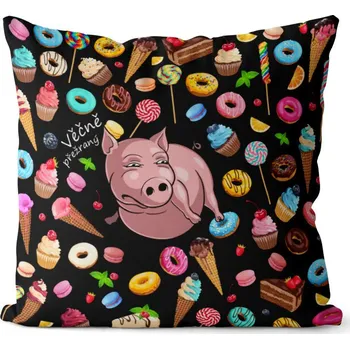 Dekorativní polštářek Polštář Věčně přežraný – sladkosti (Velikost: 40 x 40 cm)