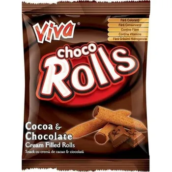 European food international, s.r.l., Stei, 415600, Str. Lucian Blaga nr. 9,Hala1, judet Bihor - Vyrobeno v EU VIVA ROLLS - trubičky s čokoládovou náplní 100g