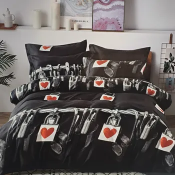 Povlečení Numberoplus Bavlněné povlečení na dvoulůžko + prostěradlo ZDARMA, zámek lásky - Černé