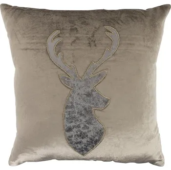 Dekorativní polštářek Sametový taupe polštář s Jelenem - 40*40*10cm