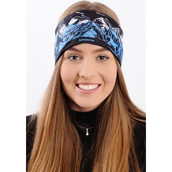 Sportovní čelenka R-JET Černá sportovní outdoorová čelenka s modro-bílým potiskem hor SVĚTOVÉ OSMITISÍCOVKY