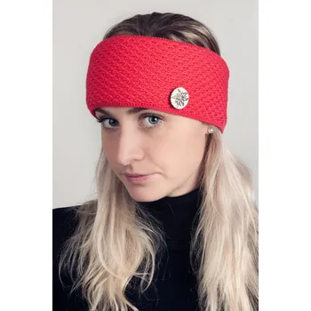 Zimní čelenka R-JET Červená dámská zimní pletená čelenka s broží