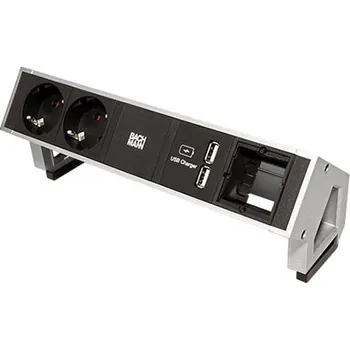 BACHMANN Systém DESK 2, 2x zásuvka DE, zdroj (2x USB), 1x volné, stříbrný (902.428) - 19.07.1851