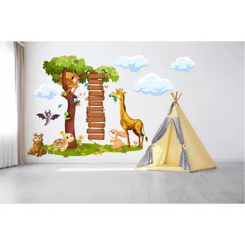 Samolepící dekorace Samolepka na zeď Strom se žebříkem a zvířátky - L