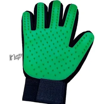 Kartáč pro zvířata Silikonová drážkovaná rukavice na odstranění chlupů a nečistot - zelená levá