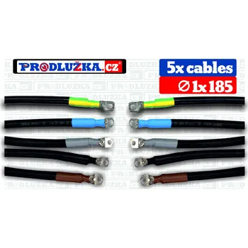 Prodlužovací kabel Prodlužka.cz SADA 5 x cable 1 x 185 , 540A , průměr oka 12 mm M: Délka 25 m