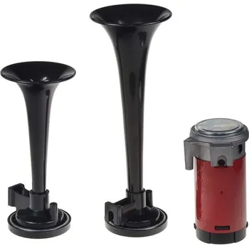Houkačka Fanfára pneumatická 2-tónová 220mm 12V s kompresorem černá ECE R28