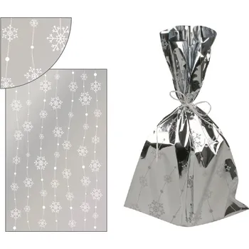 Vánoční dekorace Sáček stříbrný s vločkami na lince 25x40cm 13505