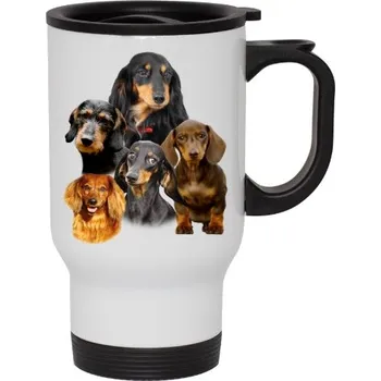 Termohrnek Cestovní termohrnek s uchem s potiskem Jezevčíci