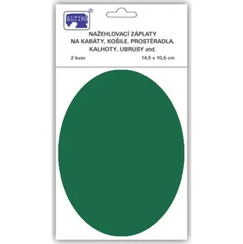 Nažehlovací záplaty ovál tmavě zelené, 14,5x10,6 cm, 2ks