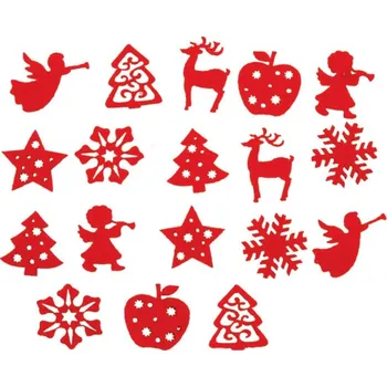 Vánoce Dekorace z filcu červené mix motivů 3 cm, 18 ks