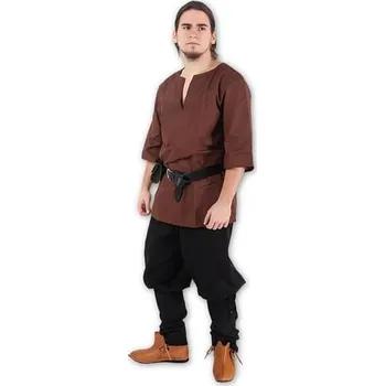 Karnevalový kostým imago Bavlněná středověká košile - hnědá, velikost L