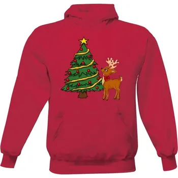Pánská mikina Pánská mikina s kapucí s potiskem Vánoční mikina se sobem a stromkem pánské
