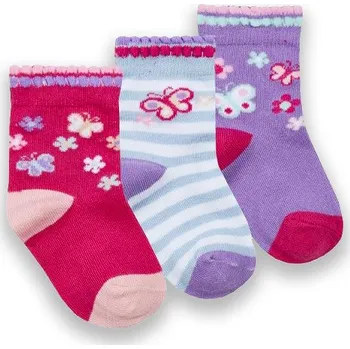 Cotton Rich Ponožky kojenecké dívčí motýlci 3 páry velikost ponožek: 15-18 (6-12 měsíců)