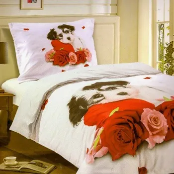 Povlečení KSTL 2-dílné 3D povlečení Štěně s růží 140x200cm 70x90cm
