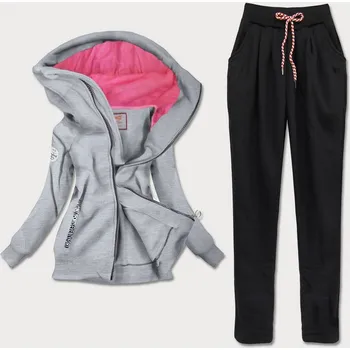 Šedá tepláková souprava s kapucí a vysokým stojáčkem (AMG747A) odstíny černé S (36)