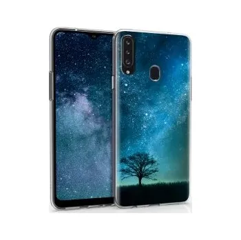 Průhledné pouzdro s designem strom pro Samsung Galaxy A20s - modrá