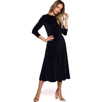 Dámské šaty Společenské sametové šaty MOE M557 modré EU velikost: L