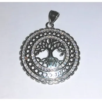 Souprava šperků Klenoty Budín Stříbrný přívěšek se zirkony - strom života ve dvojitém kruhu pr. 30mm 0310251 (Klenoty Budín Stříbrný přívěšek se zirkony - strom života ve dvojitém kruhu pr. 30mm 0310251)