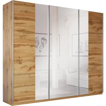 Šatní skříň Skříň Praga 250cm Dub Wotan/Zrcadlo