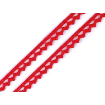 Krajka Bavlněná krajka paličkovaná šíře 9 mm, barva 11 červená