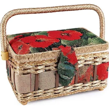 Organizér galanterie Kazeta / košík na šití čalouněný, barva 10 červená vlčí máky