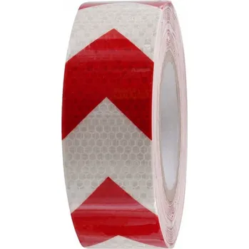 Reflexní páska, samolepící, bílá + červené šipky, šířka 2,5 cm, délka 3m