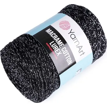 Pletací příze Macrame Cotton lurex 250 g, barva 14 (723) černá stříbrná