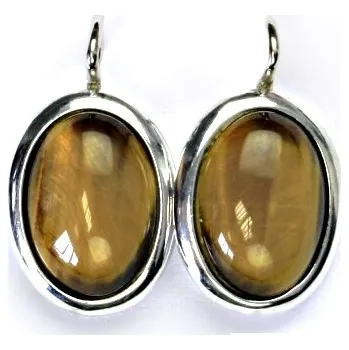 Náušnice Stříbrné náušnice, přírodní tygří oko, stříbro, NK 1454