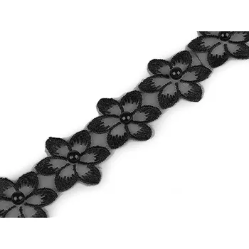 Prýmek květ s perlou na monofilu šíře 35 mm, barva 4 černá