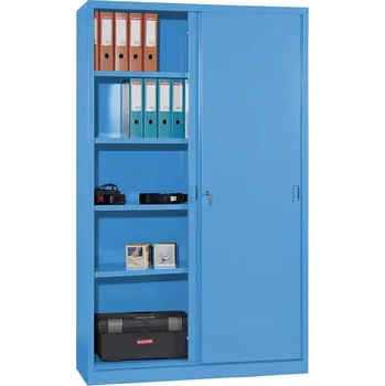 Kovová skříň s posuvnými dveřmi, v x š x h: 1990 x 1200 x 435 mm, barva modrá RAL5012 / modrá RAL5012