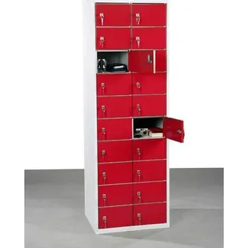 Skříň se schránkami na osobní věci, 2x10 schránek, v x š x h: 1800x600x300 mm, barva šedá RAL7035 / dvířka červená RAL3020