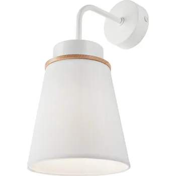 Nástěnné svítidlo Lamkur KM 1.110 AUGUSTINO 37585 - Nástěnné svítidlo s dřevěným prvkem a textilním stínidlem 1 x E27 (Moderní nástěnná lampička bez vypínače)