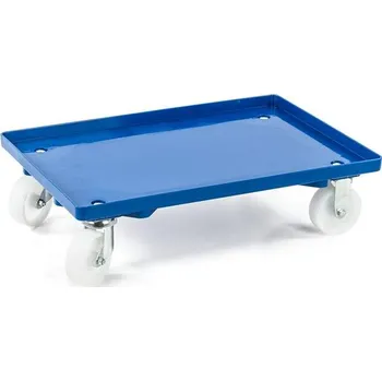 Plošinový vozík Podvozek pod EURO přepravky 600 x 400 mm, plný, 2 otočná a 2 pevná kola z plastu, barva modrá