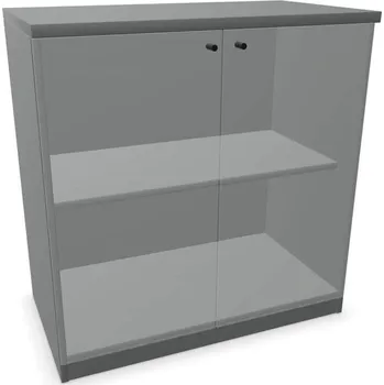Policová skříň Kancelářská skříň - dveře dvoukřídlé prosklené, v x š x h: 825 x 800 x 445 mm, barva tmavě šedá
