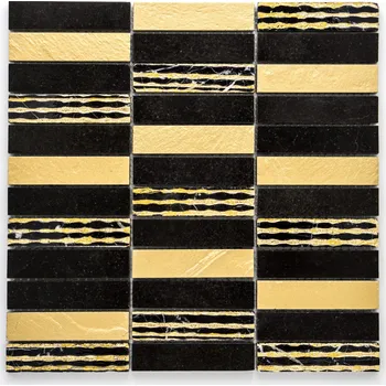 Obklad Kamenná mozaika černá, zlatá 23x98mm