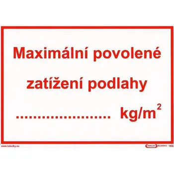 Značení Maximální povolené zatížení podlahy ... kg/m2