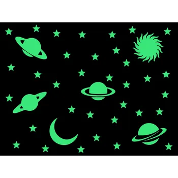 Samolepící dekorace Svítící planety a hvězdy samolepky na zeď arch 20 x 20 cm