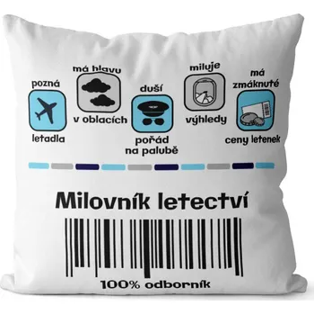 Dekorativní polštářek Polštář Milovník letectví 100% (Velikost: 40 x 40 cm)
