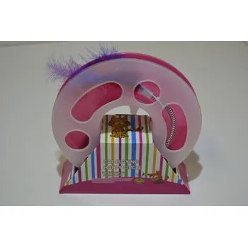 Hračka pro kočku Hračka pro kočky míček v tunelu + peříčko na pružině růžová