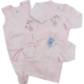 Kojenecká souprava Souprava do porodnice 4-dílná (body) Růžová - vel. 50 - myška