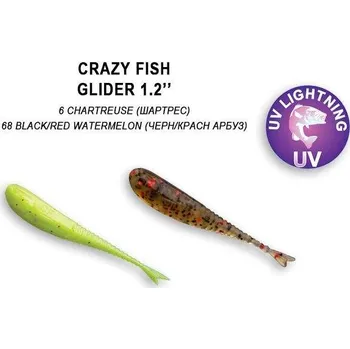 Umělá nástraha Gumová nástraha Crazy Fish Glider 3cm 06 Chartreuse/68 Black-red Watermelon (16ks)